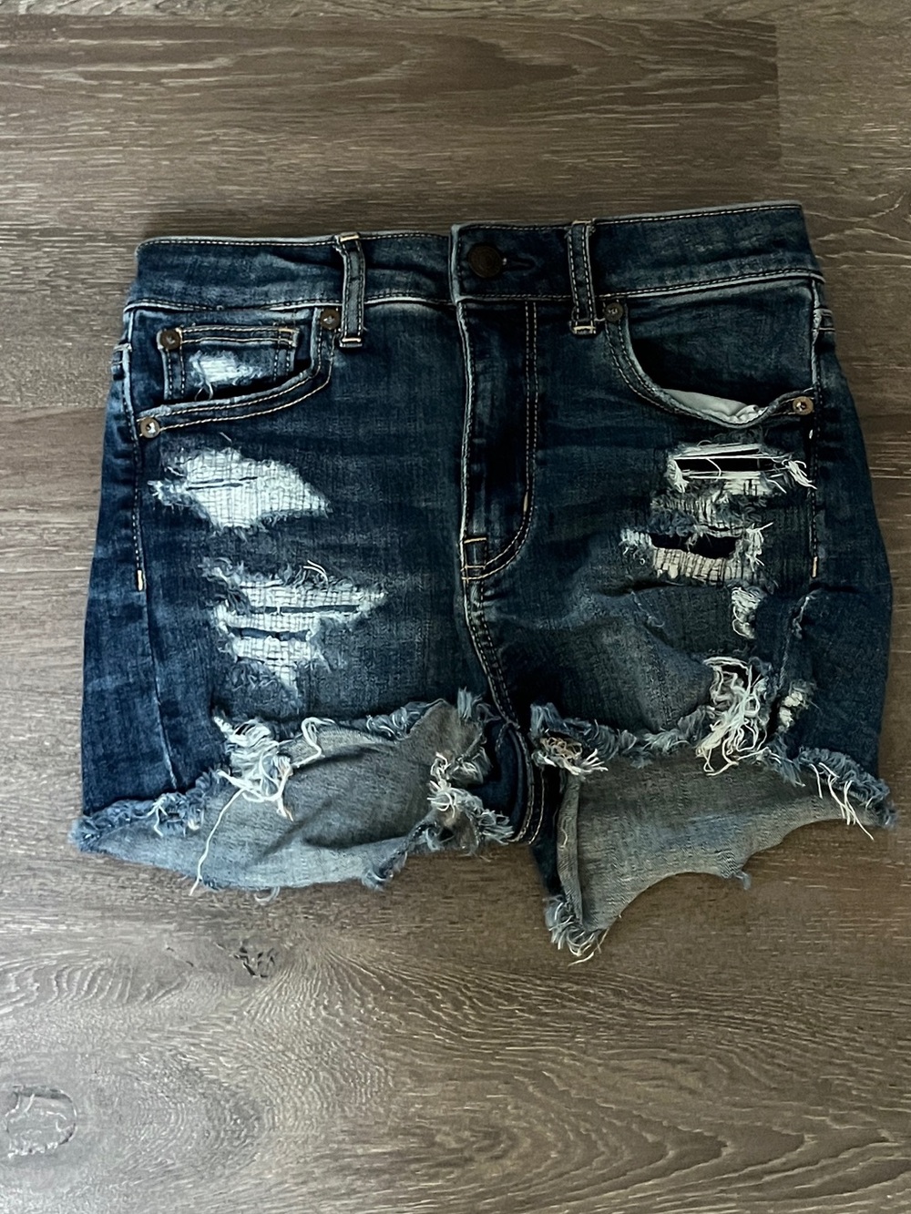 American Eagle Outfitters Distressed Dark Blue Denim Cutoff Shorts size 0